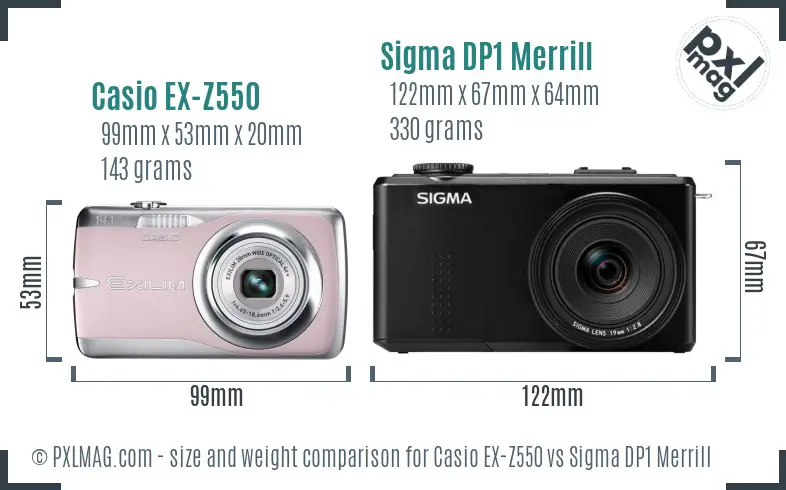 Casio EX-Z550 vs Sigma DP1 Merrill size comparison Casio EX-Z550 vs Sigma DP1 Merrill size comparison