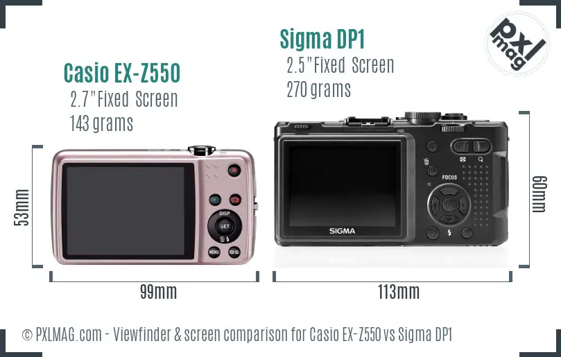 Casio EX-Z550 vs Sigma DP1 Screen and Viewfinder comparison