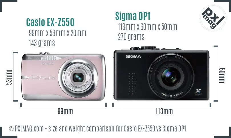 Casio EX-Z550 vs Sigma DP1 size comparison