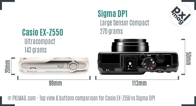 Casio EX-Z550 vs Sigma DP1 top view buttons comparison