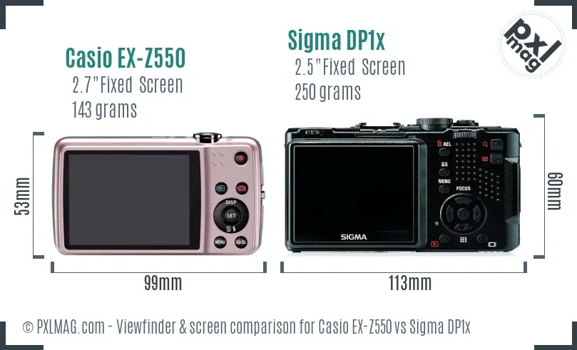 Casio EX-Z550 vs Sigma DP1x Screen and Viewfinder comparison