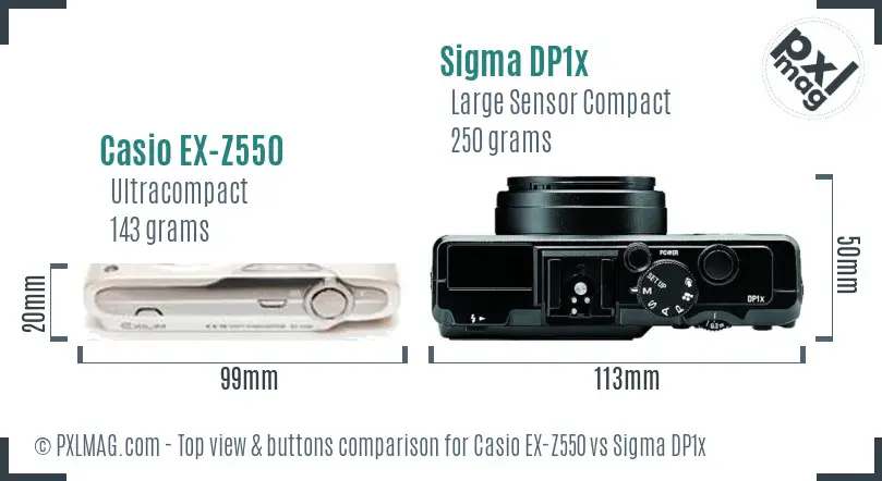 Casio EX-Z550 vs Sigma DP1x top view buttons comparison