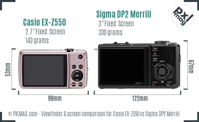 Casio EX-Z550 vs Sigma DP2 Merrill Screen and Viewfinder comparison