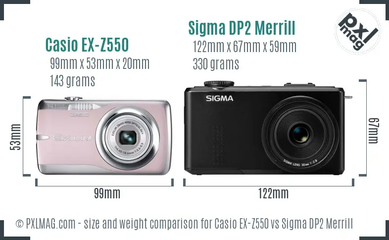 Casio EX-Z550 vs Sigma DP2 Merrill size comparison