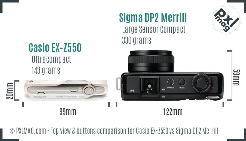 Casio EX-Z550 vs Sigma DP2 Merrill top view buttons comparison