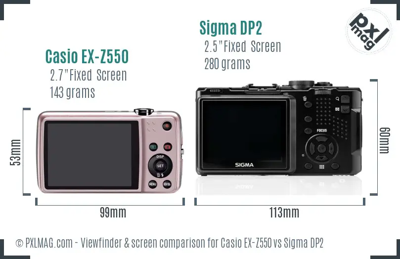 Casio EX-Z550 vs Sigma DP2 Screen and Viewfinder comparison