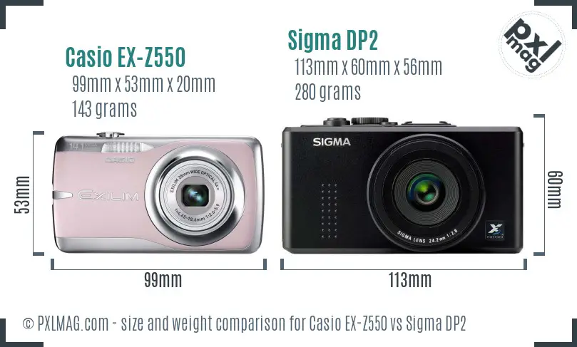 Casio EX-Z550 vs Sigma DP2 size comparison