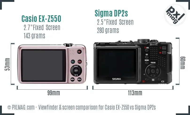 Casio EX-Z550 vs Sigma DP2s Screen and Viewfinder comparison