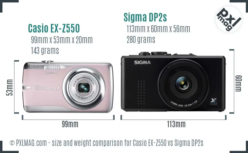 Casio EX-Z550 vs Sigma DP2s size comparison