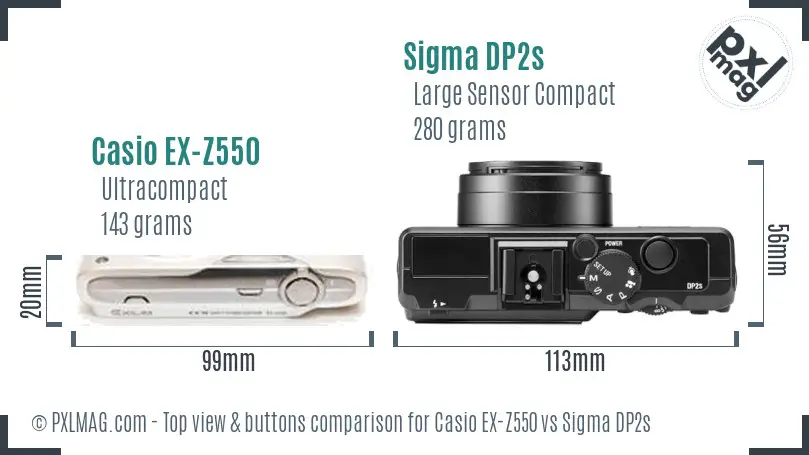 Casio EX-Z550 vs Sigma DP2s top view buttons comparison