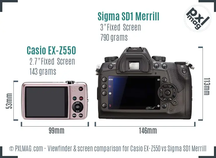 Casio EX-Z550 vs Sigma SD1 Merrill Screen and Viewfinder comparison