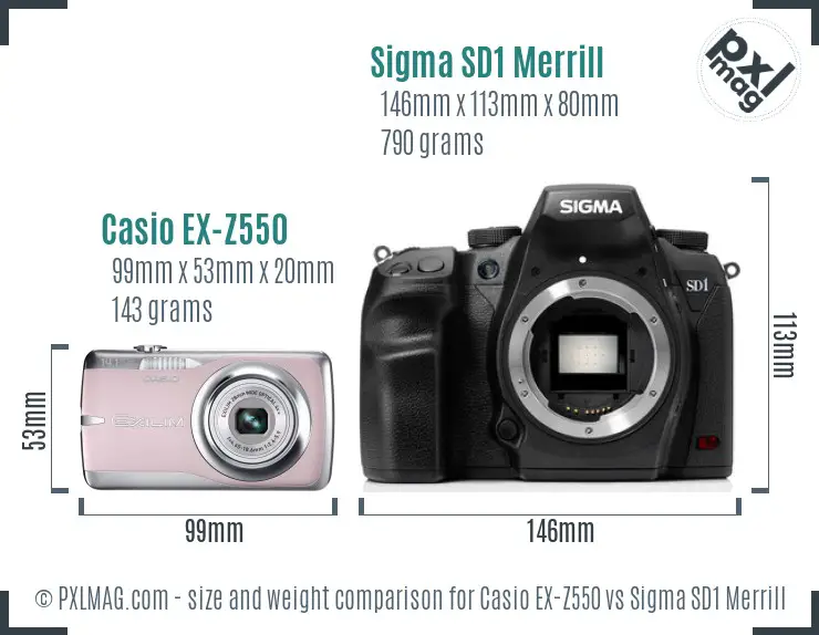 Casio EX-Z550 vs Sigma SD1 Merrill size comparison