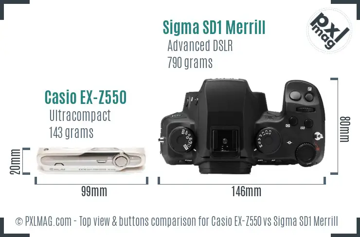 Casio EX-Z550 vs Sigma SD1 Merrill top view buttons comparison