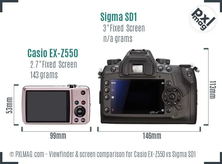 Casio EX-Z550 vs Sigma SD1 Screen and Viewfinder comparison