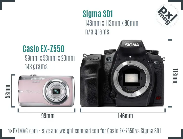 Casio EX-Z550 vs Sigma SD1 size comparison