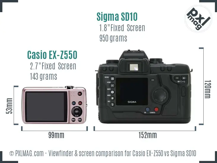 Casio EX-Z550 vs Sigma SD10 Screen and Viewfinder comparison