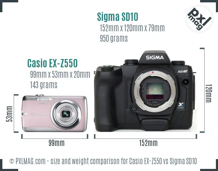 Casio EX-Z550 vs Sigma SD10 size comparison