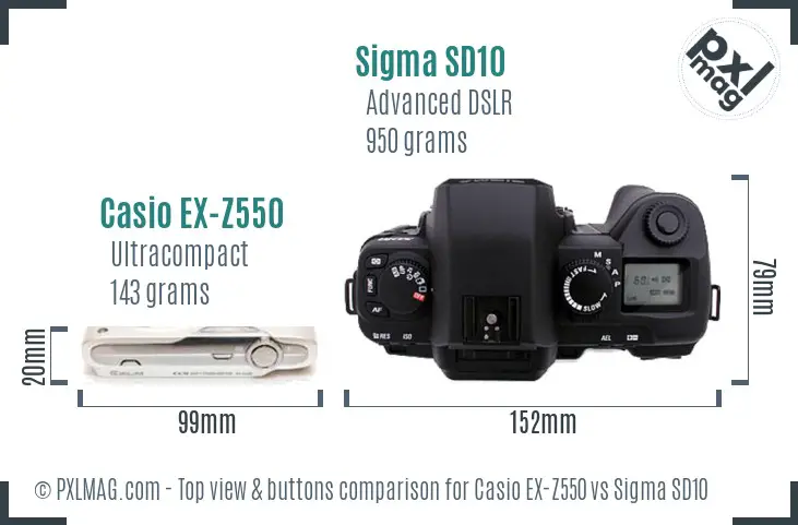 Casio EX-Z550 vs Sigma SD10 top view buttons comparison