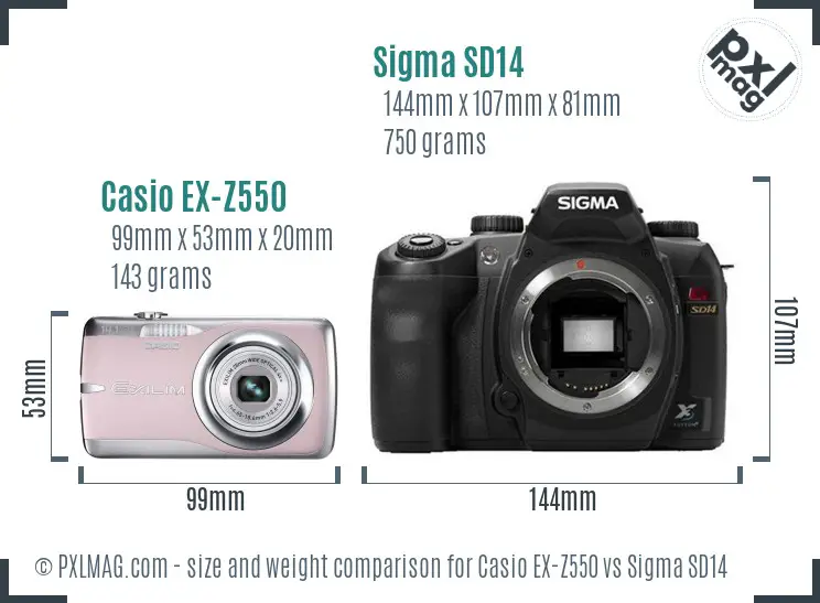 Casio EX-Z550 vs Sigma SD14 size comparison Casio EX-Z550 vs Sigma SD14 size comparison