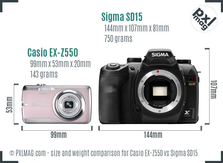 Casio EX-Z550 vs Sigma SD15 size comparison