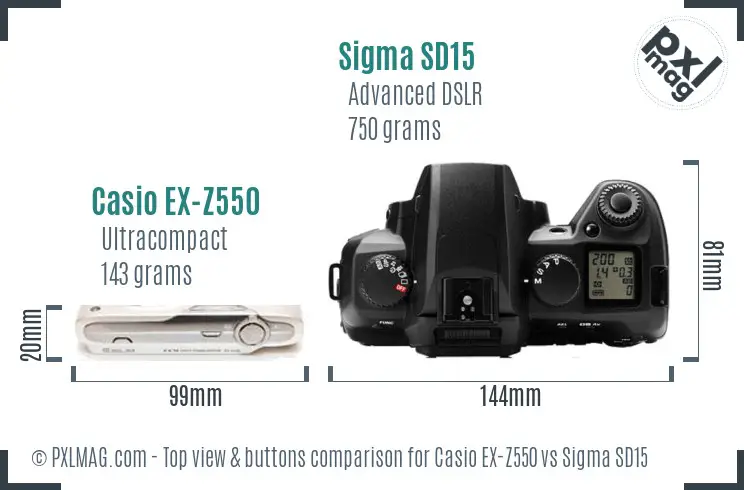 Casio EX-Z550 vs Sigma SD15 top view buttons comparison