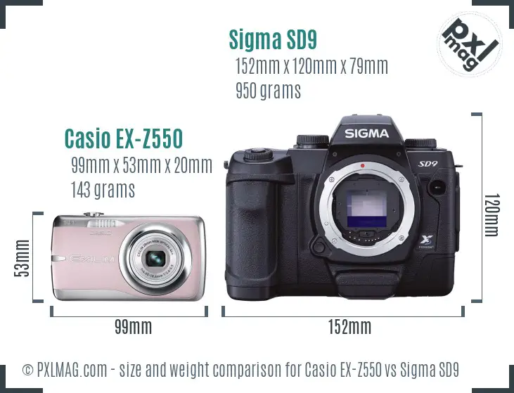 Casio EX-Z550 vs Sigma SD9 size comparison