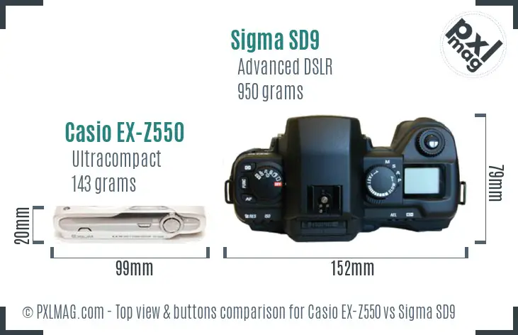Casio EX-Z550 vs Sigma SD9 top view buttons comparison