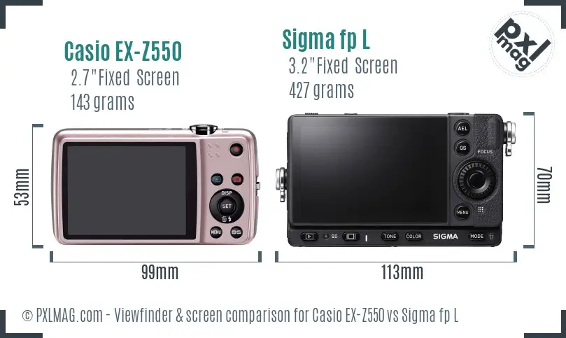 Casio EX-Z550 vs Sigma fp L Screen and Viewfinder comparison