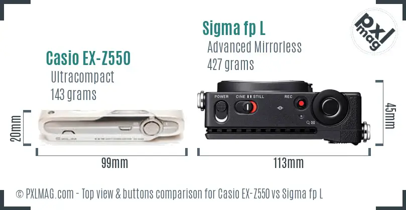 Casio EX-Z550 vs Sigma fp L top view buttons comparison