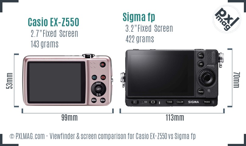 Casio EX-Z550 vs Sigma fp Screen and Viewfinder comparison