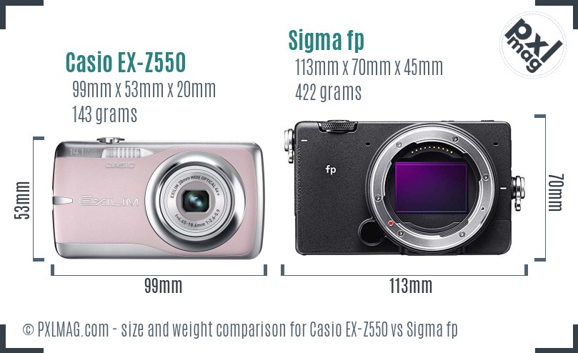 Casio EX-Z550 vs Sigma fp size comparison