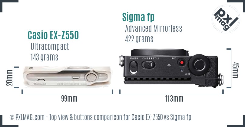 Casio EX-Z550 vs Sigma fp top view buttons comparison