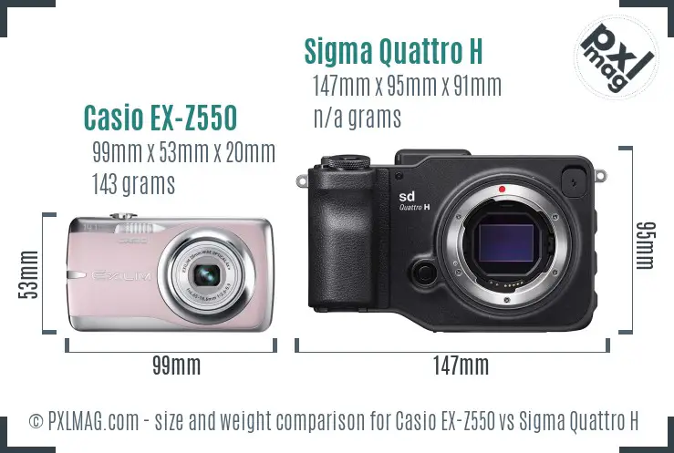 Casio EX-Z550 vs Sigma Quattro H size comparison