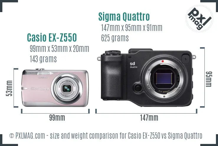 Casio EX-Z550 vs Sigma Quattro size comparison