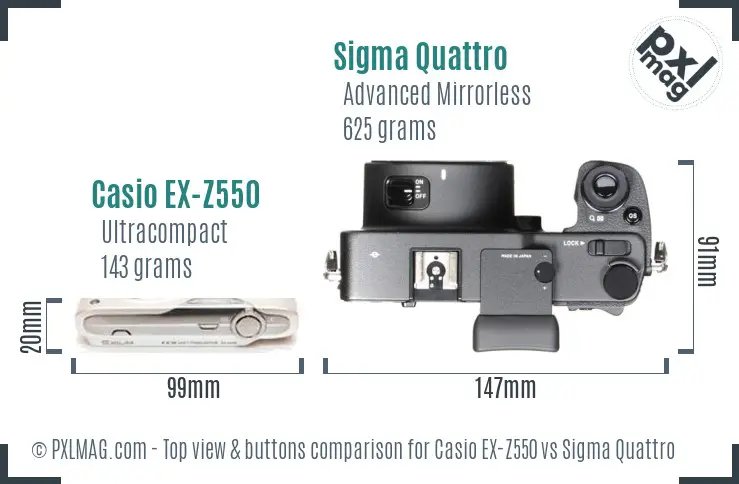 Casio EX-Z550 vs Sigma Quattro top view buttons comparison
