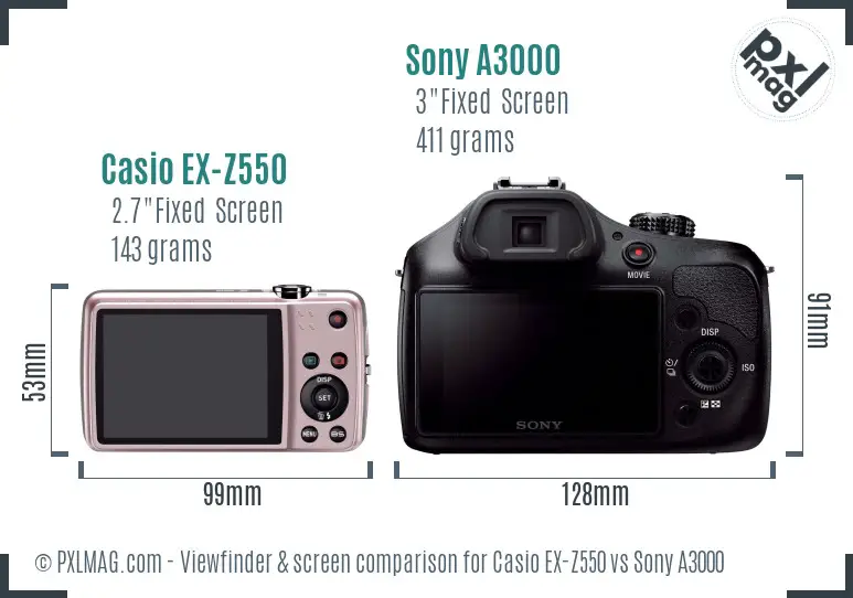 Casio EX-Z550 vs Sony A3000 Screen and Viewfinder comparison Casio EX-Z550 vs Sony A3000 Screen and Viewfinder comparison