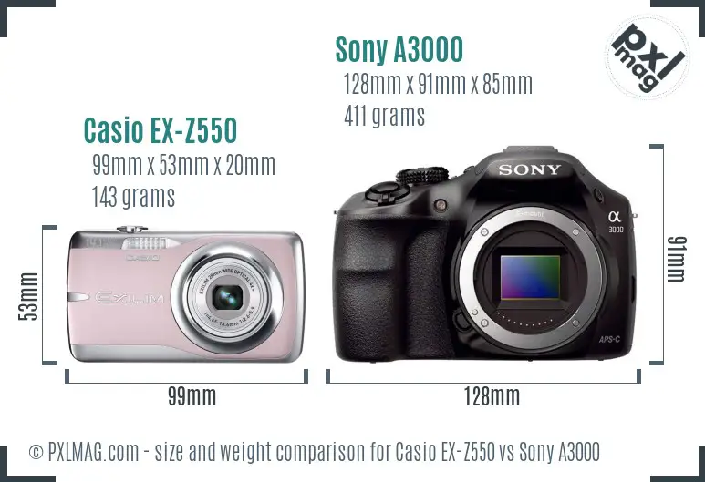 Casio EX-Z550 vs Sony A3000 size comparison Casio EX-Z550 vs Sony A3000 size comparison