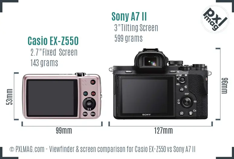 Casio EX-Z550 vs Sony A7 II Screen and Viewfinder comparison