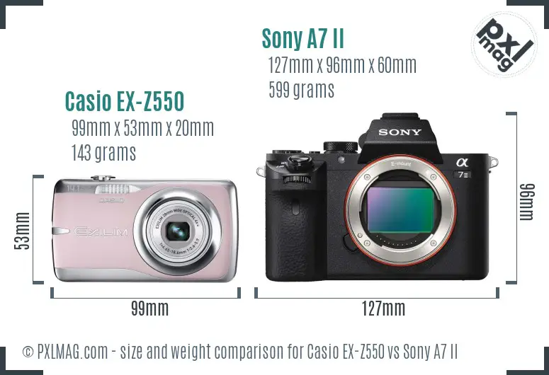 Casio EX-Z550 vs Sony A7 II size comparison