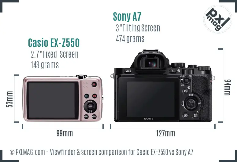 Casio EX-Z550 vs Sony A7 Screen and Viewfinder comparison
