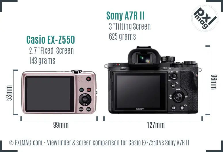 Casio EX-Z550 vs Sony A7R II Screen and Viewfinder comparison