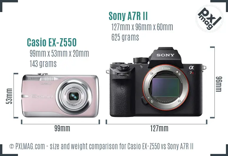 Casio EX-Z550 vs Sony A7R II size comparison