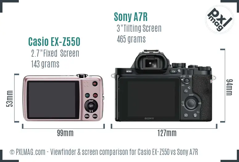 Casio EX-Z550 vs Sony A7R Screen and Viewfinder comparison