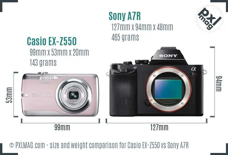 Casio EX-Z550 vs Sony A7R size comparison