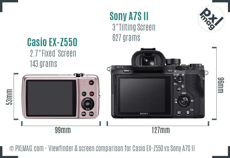 Casio EX-Z550 vs Sony A7S II Screen and Viewfinder comparison