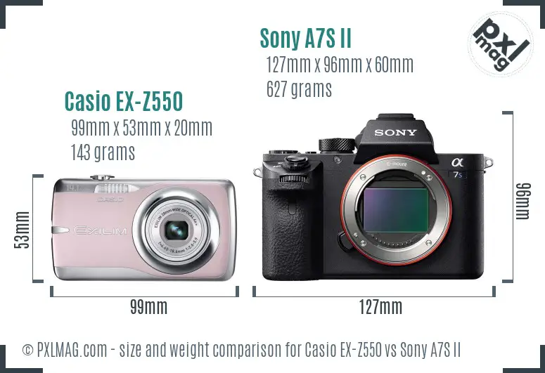 Casio EX-Z550 vs Sony A7S II size comparison