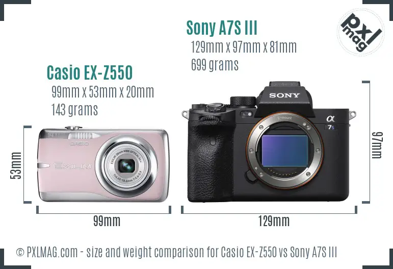 Casio EX-Z550 vs Sony A7S III size comparison