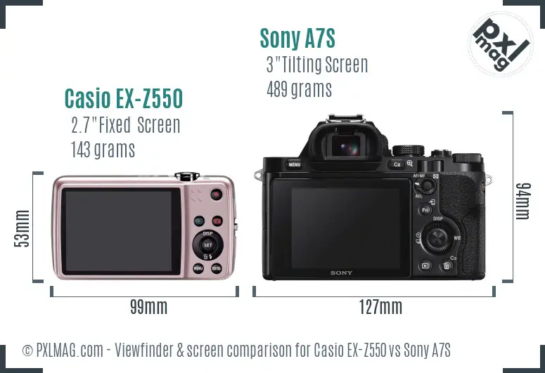 Casio EX-Z550 vs Sony A7S Screen and Viewfinder comparison Casio EX-Z550 vs Sony A7S Screen and Viewfinder comparison