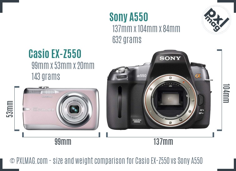 Casio EX-Z550 vs Sony A550 size comparison