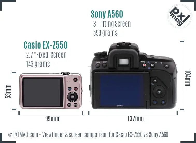 Casio EX-Z550 vs Sony A560 Screen and Viewfinder comparison